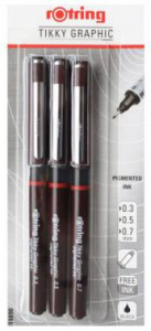 набор ручек капилляр. rotring tikky graphic (1904812) черн. черн. 3 ручки: 0.3/0.5/0.7мм