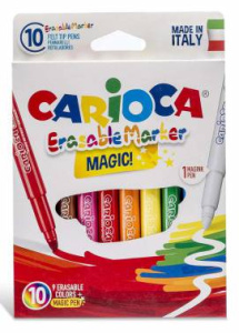 фломастеры carioca magic 41238 стираемые 9цв. +стиратель коробка с европодвесом