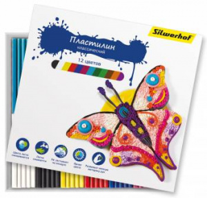 пластилин silwerhof 956147-12 бабочки 12цв. 180гр. картон.кор.