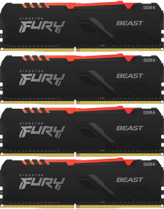 KF432C16BB1AK4/64 Память оперативная/ Kingston 64GB 3200MHz DDR4 CL16 DIMM (Kit of 4) 1Gx8 FURY Beast RGB