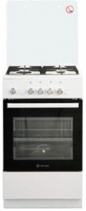 Плита Газовая De Luxe 5040.32г (кр) ЧР белый (стеклянная крышка) реш.чугун